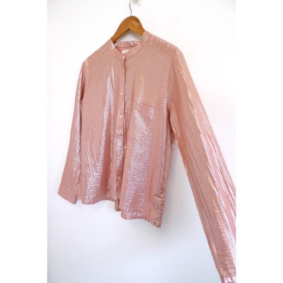 XIRENA Graycen Shimmer Lurex Cotton Button Down Shirt Top Garmentory L $225 - Picture 3 of 11